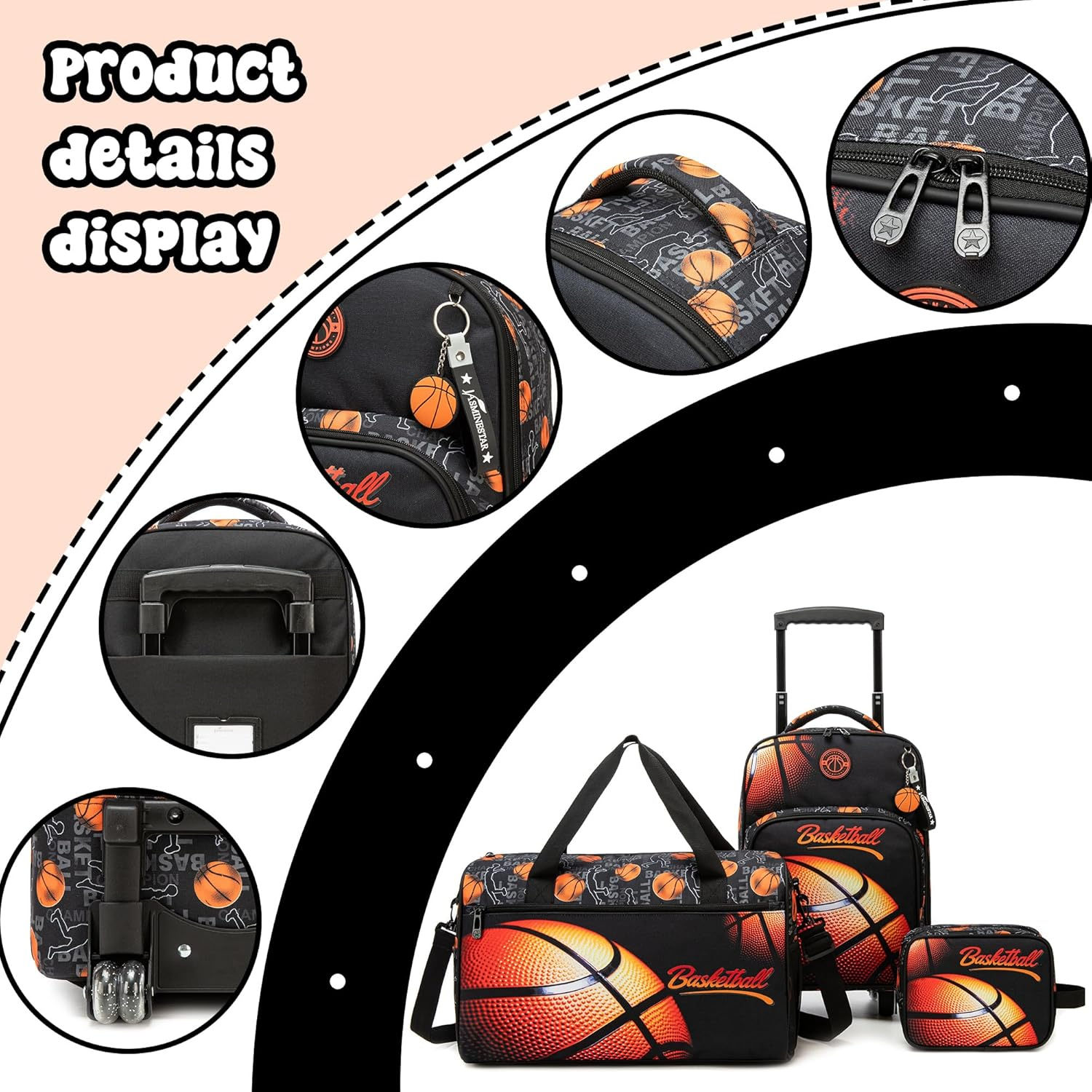 Homskiii Kids Basketball Luggage with Wheels Suitcases Travel Softside Suitcases 16" Carry on Suitcase with Duffle Bag Luggage Sets Airline Approved image number 4