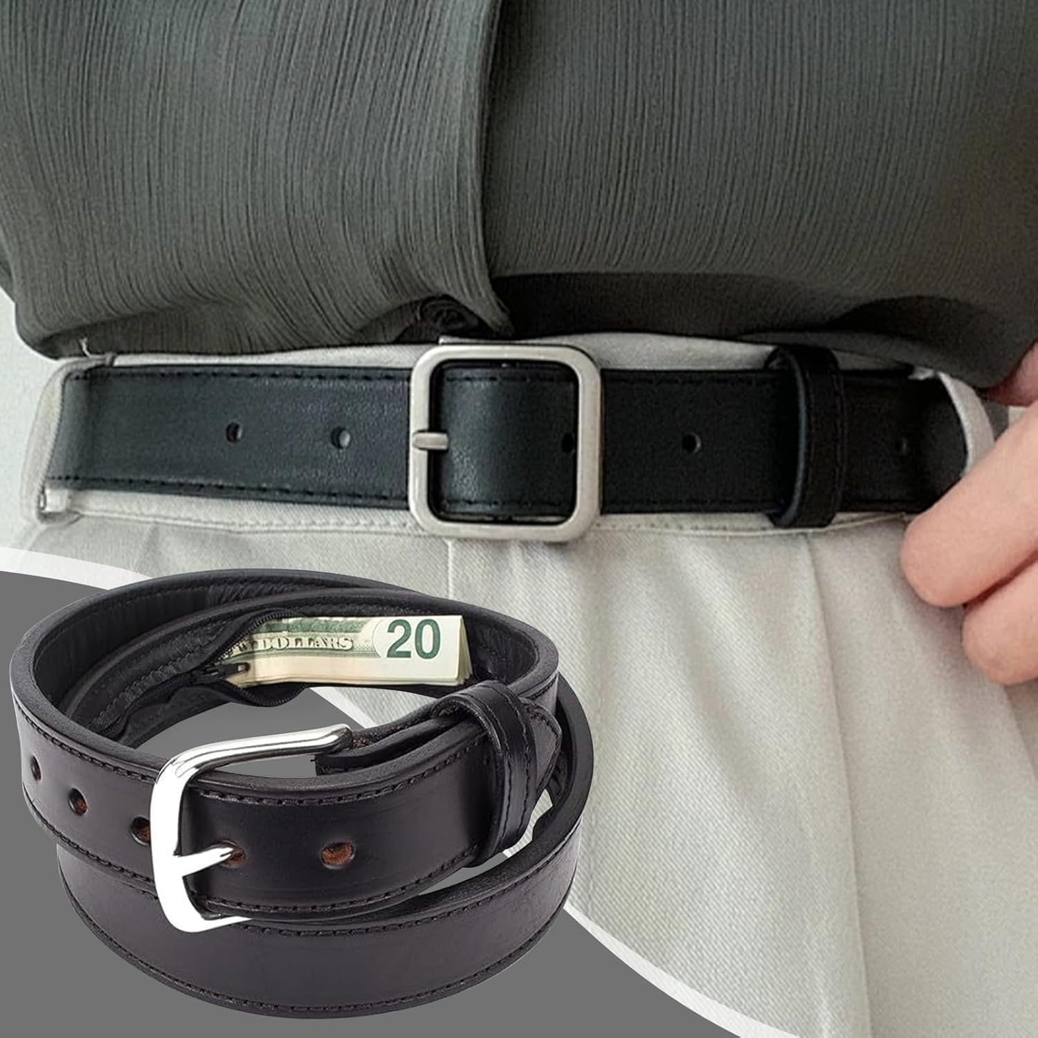 Leather Travel Belt - Concealed Waist Belt Anti-Theft Organizer | Safe Equipment for Business, Outdoor, Keys, Luggage, Holiday, Hiking, Stylish Passport Bill Bag image number 3