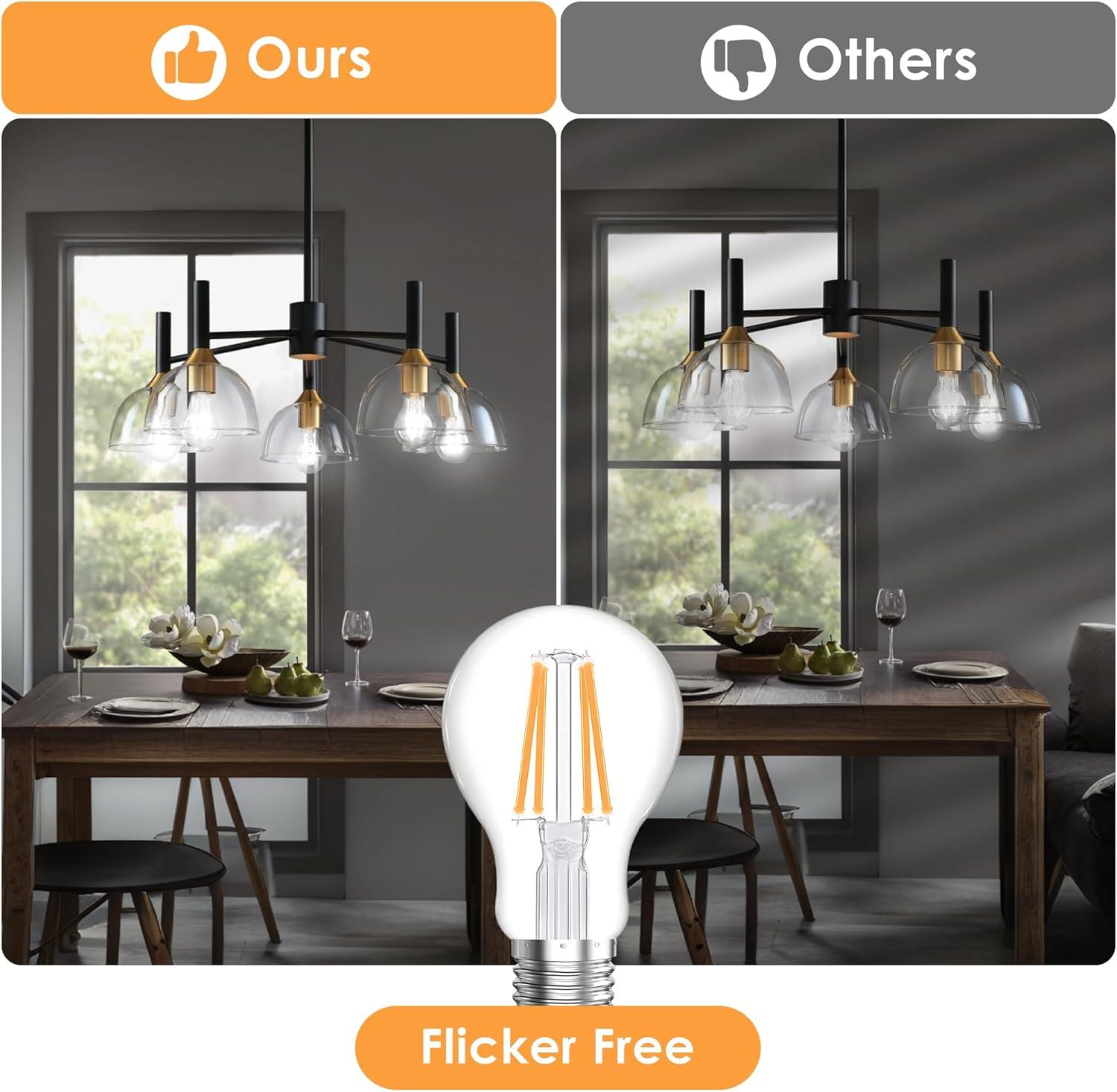 FTL E27 Vintage LED Bulbs,4W 40W Equivalent E27 Edison Screw Light Bulb 3000K Warm White,Non-Dimmable,400Lm A60 LED Filament Clear Glass Globe Light Bulb,Pack of 6 image number 4