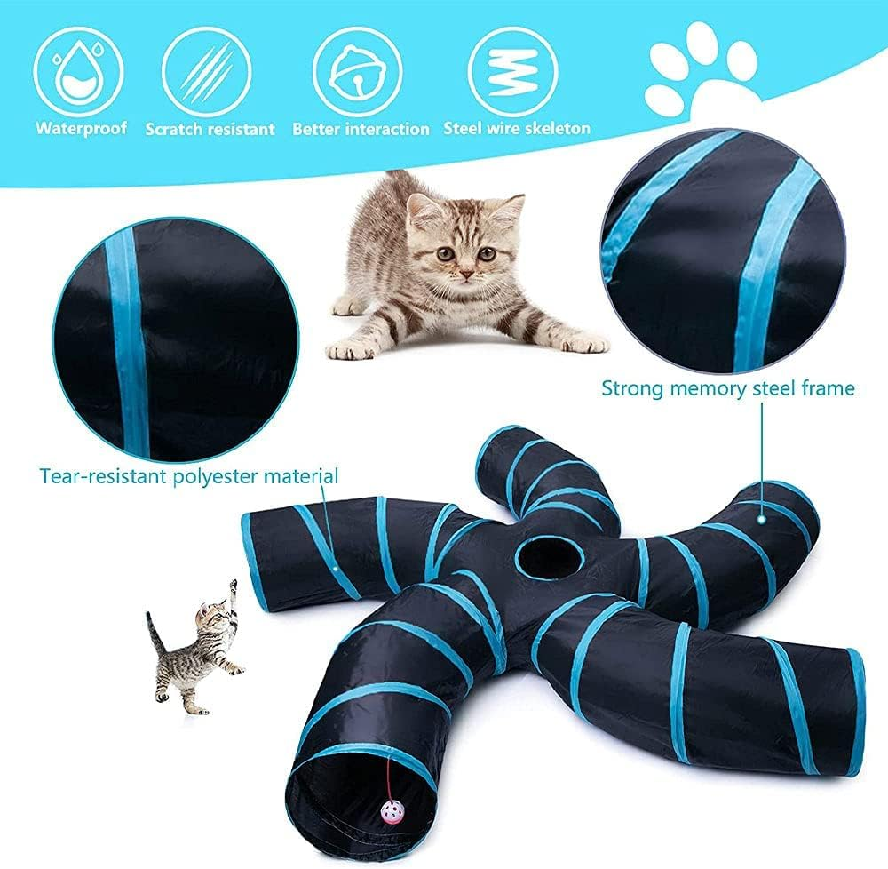 Cat Tunnels Crinkle Play Toys Collapsible Tube with Ball Maze Cat House Pet Interactive for Cat Puppy Kitten Rabbit 5 Way Cat Tunnels image number 5