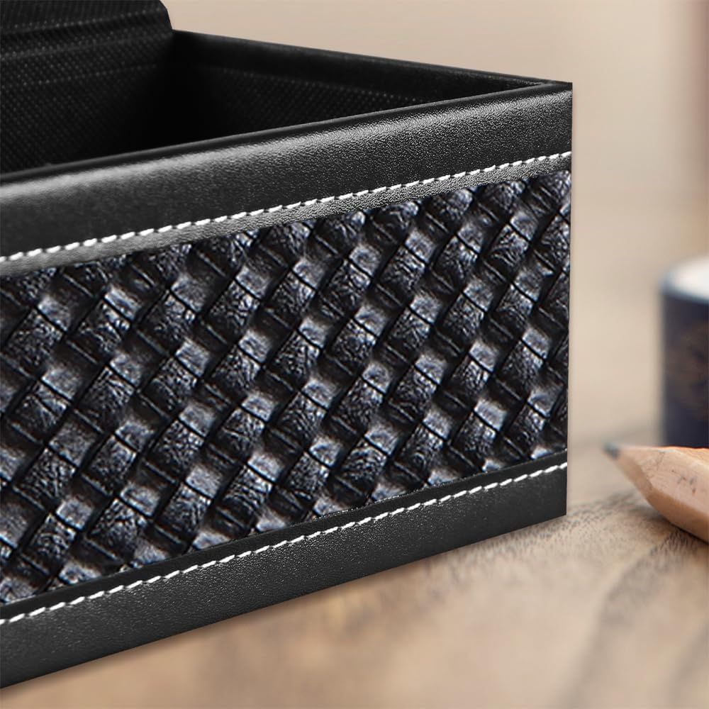 Leather Tissue Box Cover,Multifunctional Tissue Box Holder with Stationery Remote Control Box,Dryer Sheet Dispenser,For Home Restaurant,Bathroom Vanity Countertops,Bedroom Dresser,Night Stands,Office - Antique image number 3