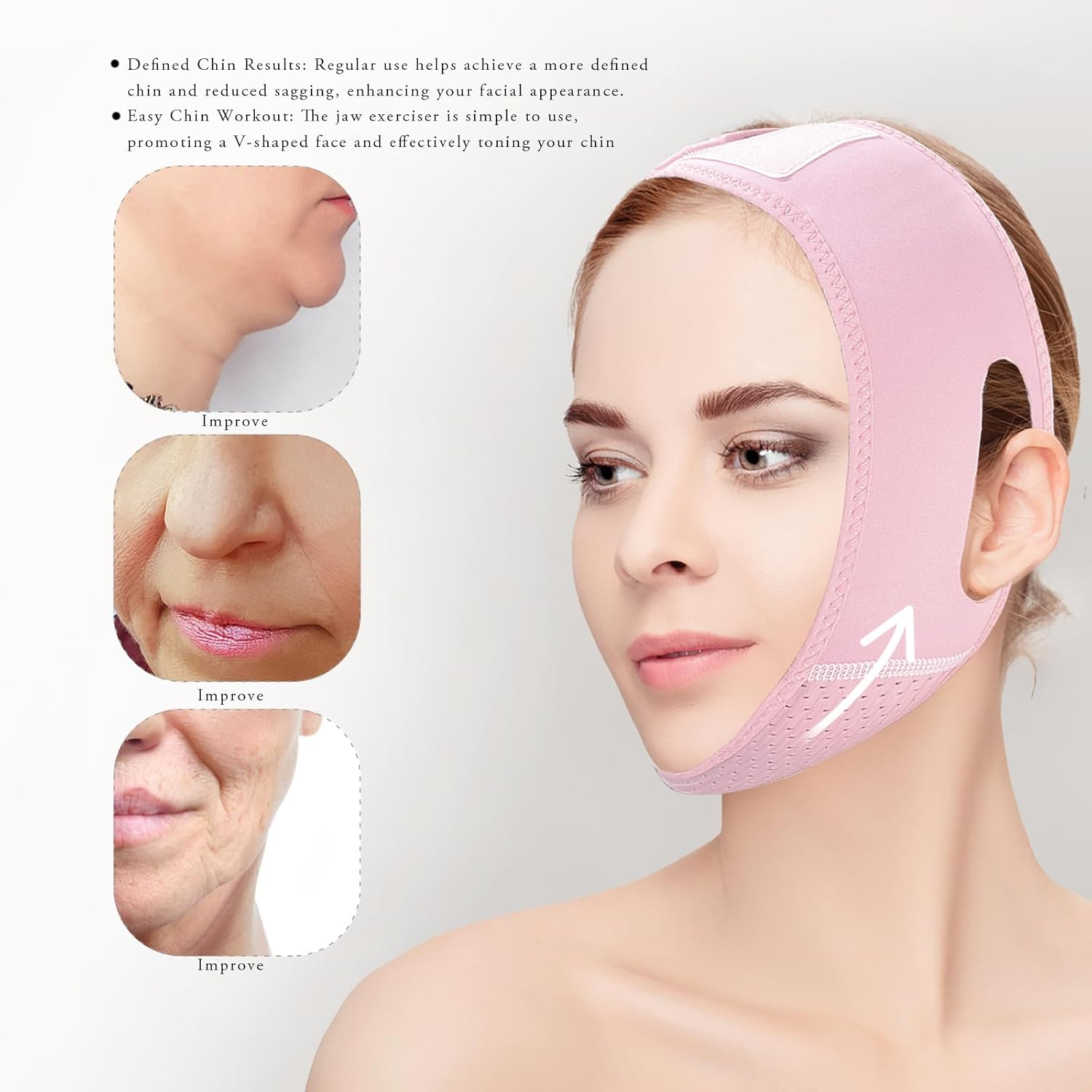 Buyongwant 2 Pack V Line Lifting Mask V Shaped Face Chin Strap for Sleeping,Sagging,Jaw Exerciser (Pink) - 2P Pink image number 6