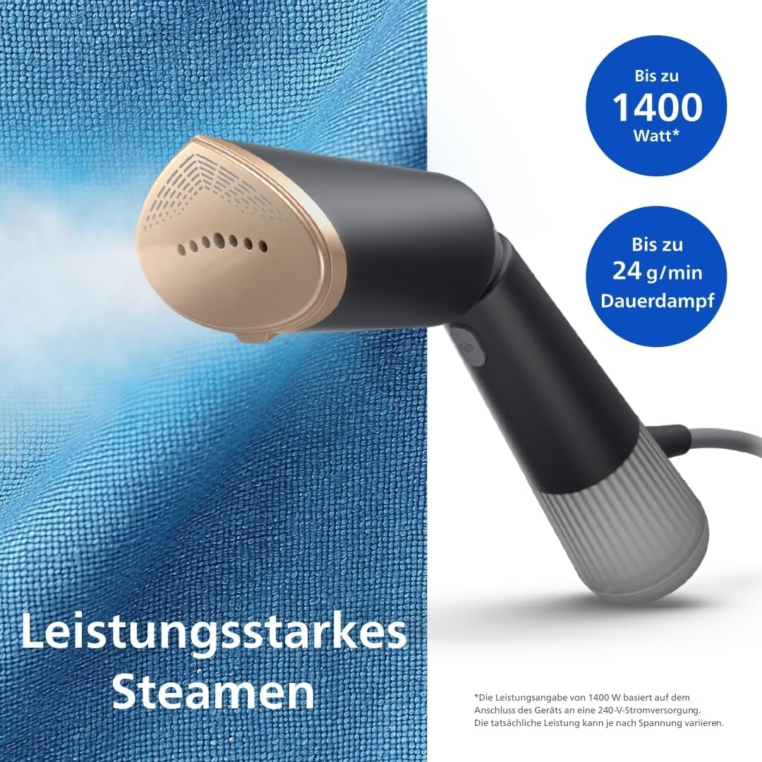 Philips Hand Steamer 5000 Series - Stylish and Compact, Adjustable Head, Fast Temperature Rise, Eco and Max Settings, Use on All Fabrics, Accessories, Charcoal Grey (STH5030/80) image number 5