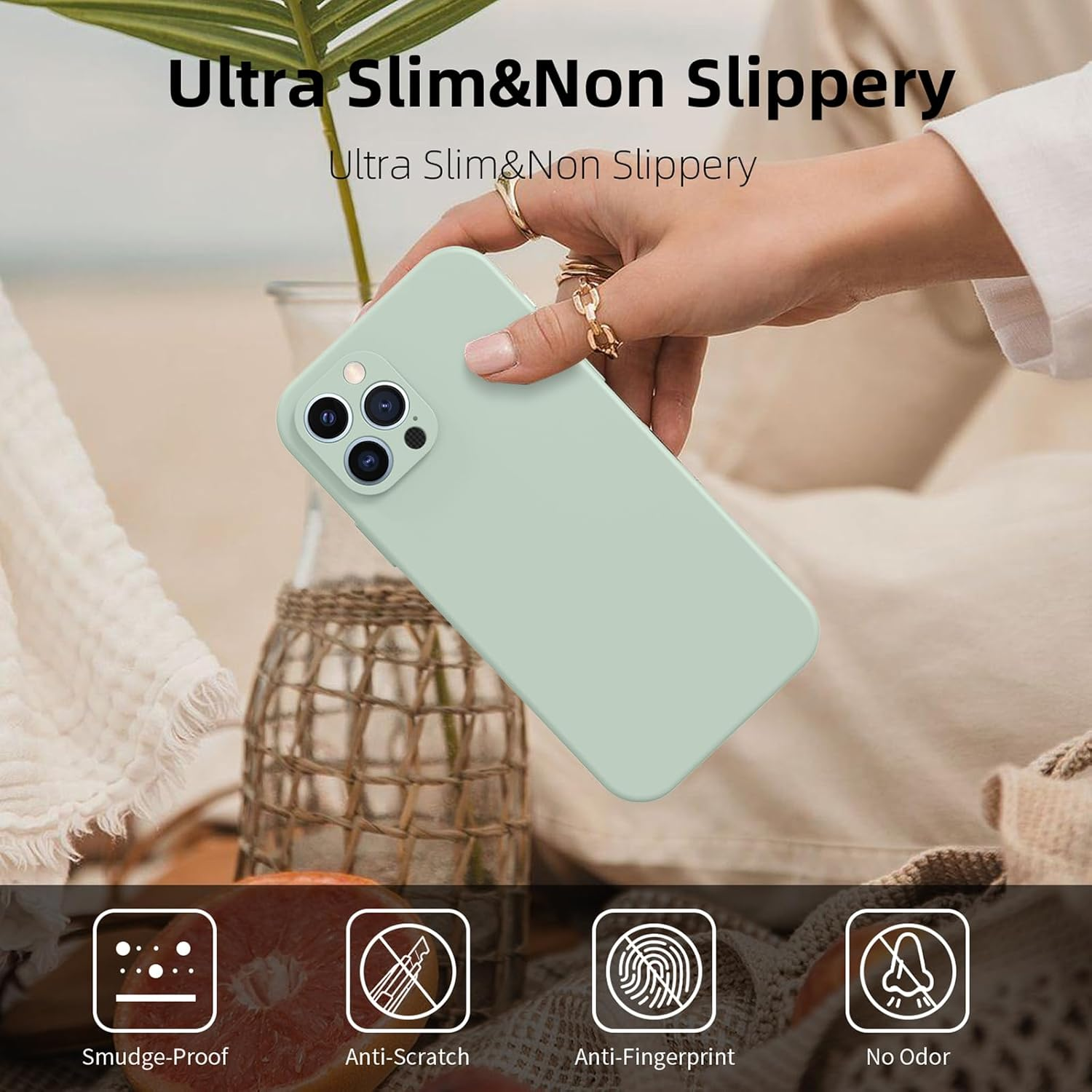 Silicone Case for Iphone 12 Pro, Ultra Thin Slim with Microfibre, Scratch-Resistant All-Round Protection Case, Light Green - Coffee image number 5