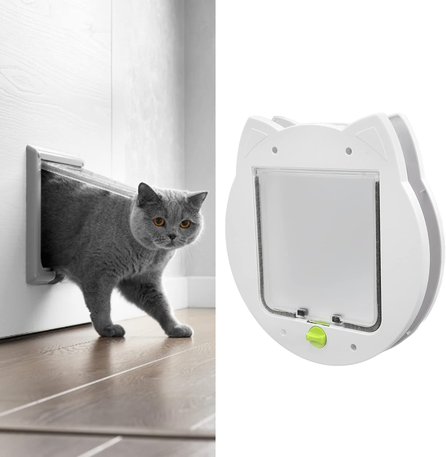 Cat Door, 2 Way Lockable Cat Flap Door for Interior Exterior Door Noiseless Weatherproof Pet Doors for Cats Kittens Doggies for Window Wall, Fast Installation (Type 1) image number 4