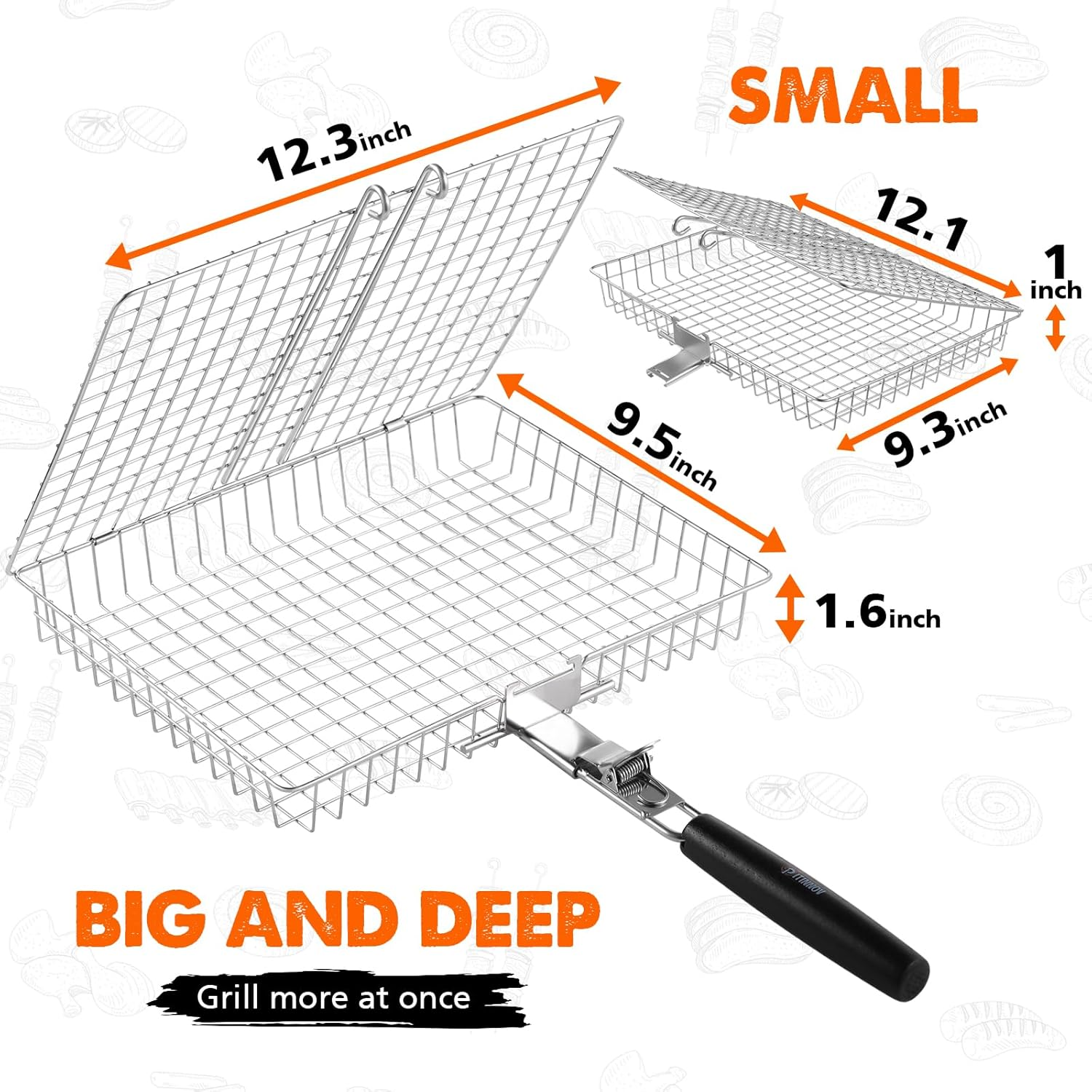 Grill Basket Set, 2Pcs BBQ Grilling Baskets for Outdoor Grill with Removable Handle, Stainless Steel Camping Cooking Grill Accessories for Chicken, Fish, Vegetable, Steak Etc image number 4
