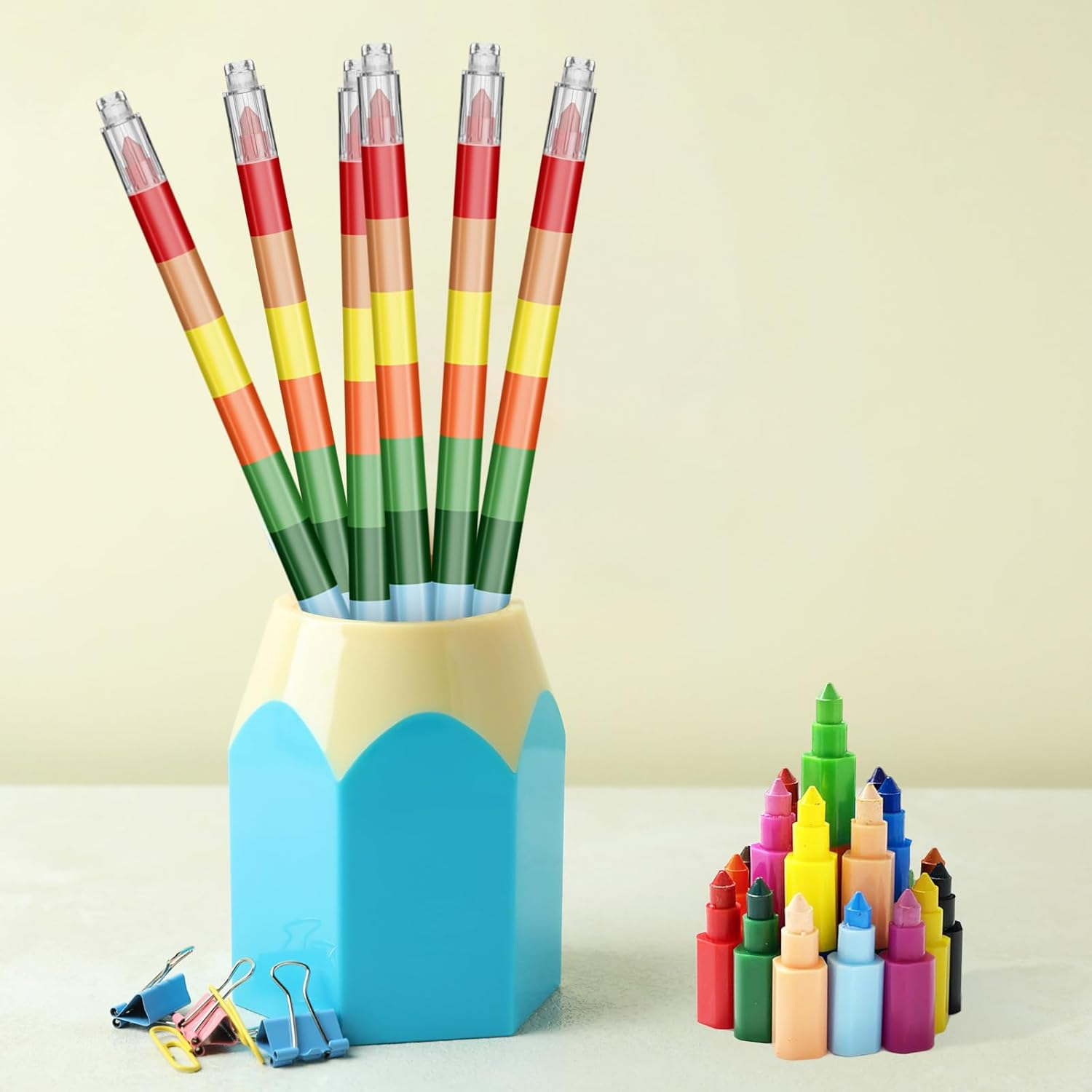 TEAONE Mini Crayon, 10 PCS Stacking Crayons for Party Favors, School Supplies (12 Colors) image number 3