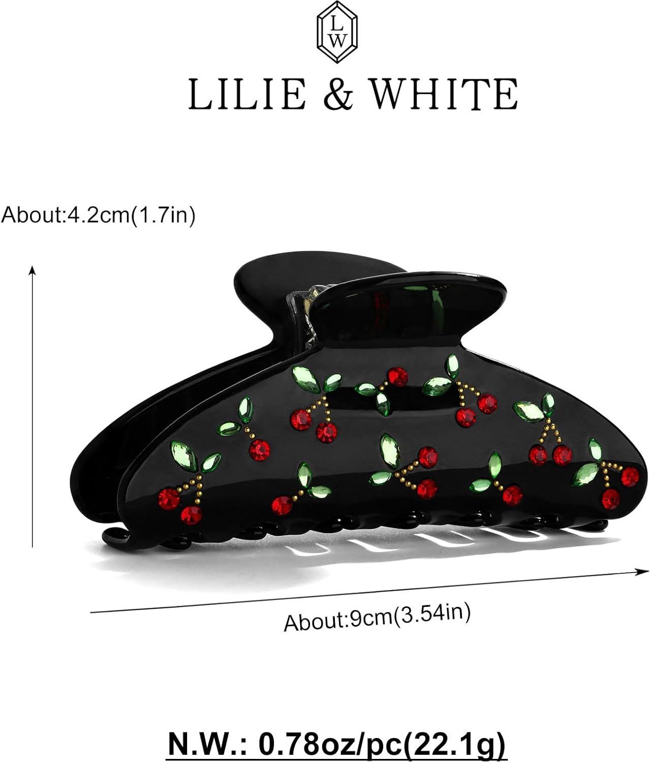 LILIE&WHITE Acrylic Hair Clips for Women Black Claw Clips with the Rhinestone Pattern in Red Cherry Hair Clip with Claw for Thick Hair Strong Hair Fix Claw Clips - Hc21221C image number 2