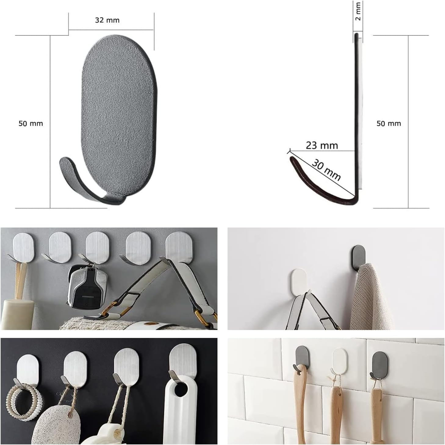 10 Packs Self Adhesive Hook, Heavy Duty Wall Hooks,Durable Strong Carbon Steel Nail Free Sticky Hanger Hooks 3M Adhesive Hooks for Kitchen, Bathrooms, Home, Doors, Office, Closet (White) - Black image number 7