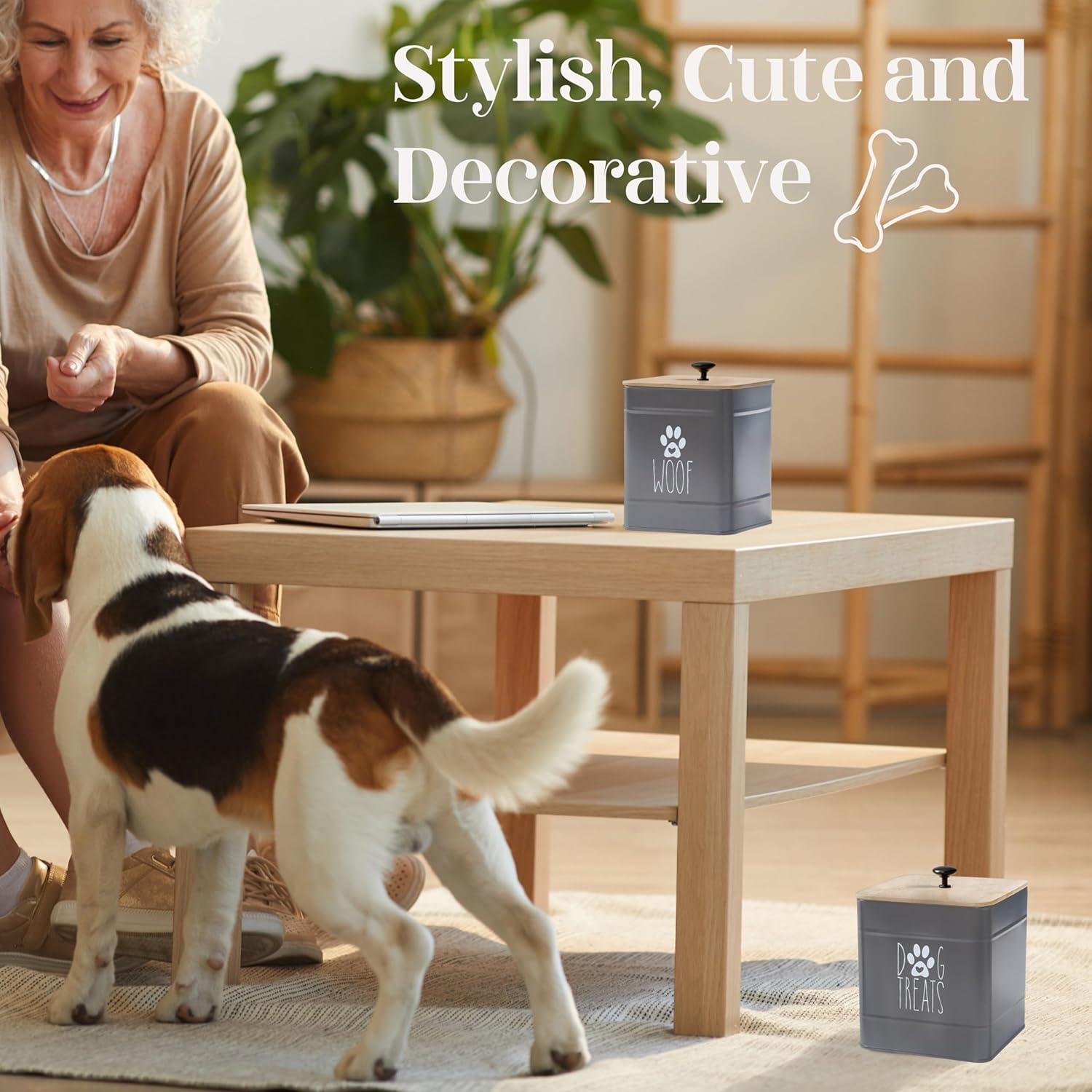 PERFNIQUE Dog Treat Container Set of 2 with Airtight Lid, Dog Cookie Jar for Kitchen Counter, Pet Treat Canister and Storage, 7.8X6.2 & 7.3X5.5 (Grey) - Sage Green image number 2