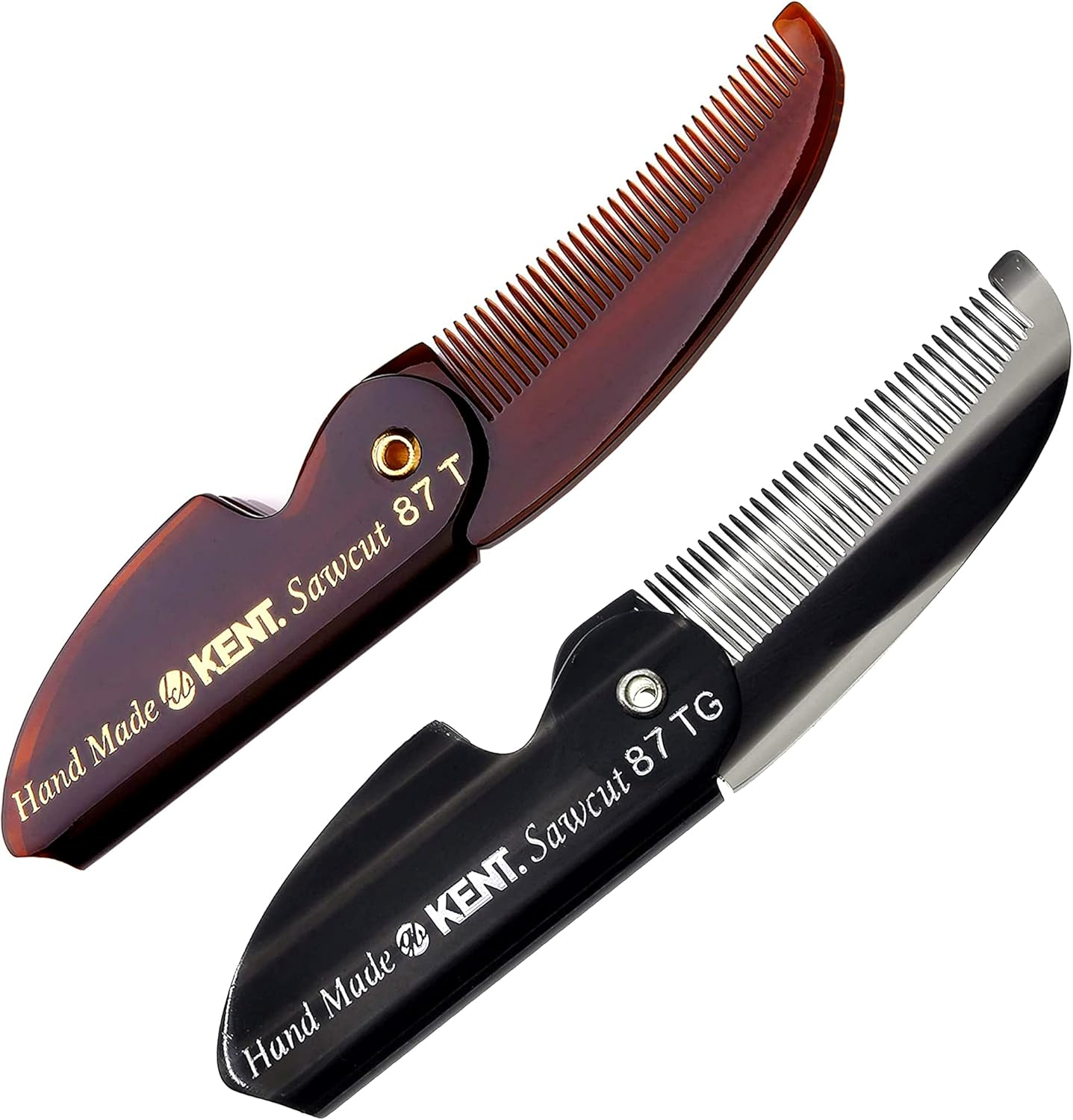 Kent 87T Combo Handmade Folding Pocket Comb for Men, Fine Tooth Hair Comb Straightener for Everyday Grooming Styling Hair, Beard or Mustache, Use Wet or Dry, Saw Cut Hand Polished, Made in England