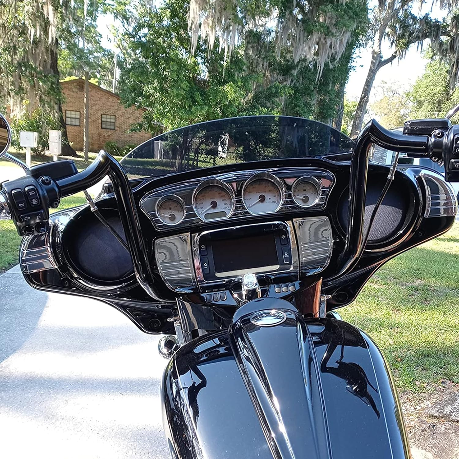 1 Set Motorcycle Chrome Tri-Line Gauge Trim 7284 + Stereo Trim Cover Fit for Harley 2014-2017 Touring Electra Glides/Street Glides/Tri Glide image number 6