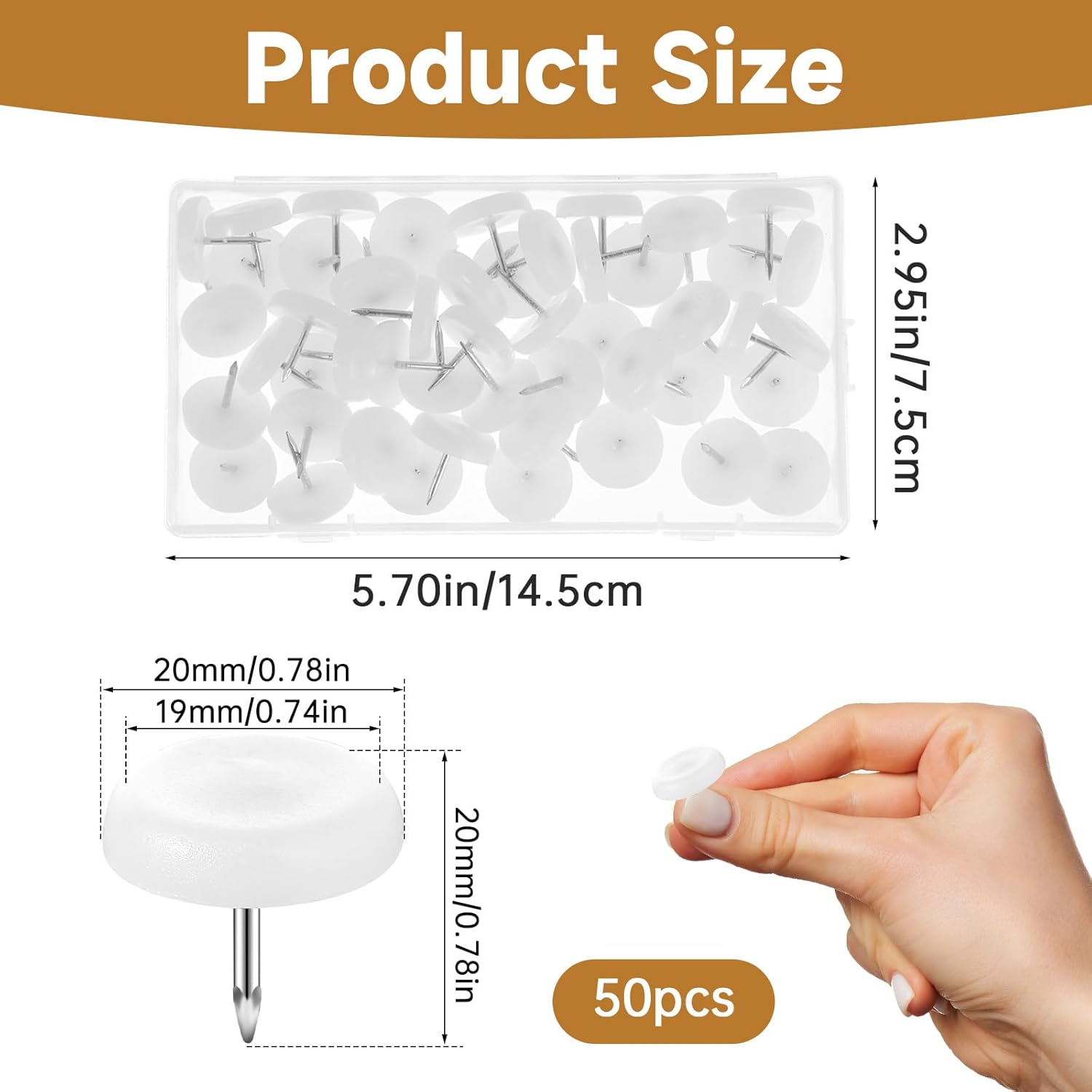 Pack of 50 Plastic Chair Gliders, 20 Mm, Floor Gliders, Furniture Gliders, Plastic Gliders, Floor Protection, Felt Gliders, Table Gliders with Nail for Furniture, Chair and Table Legs, White image number 1