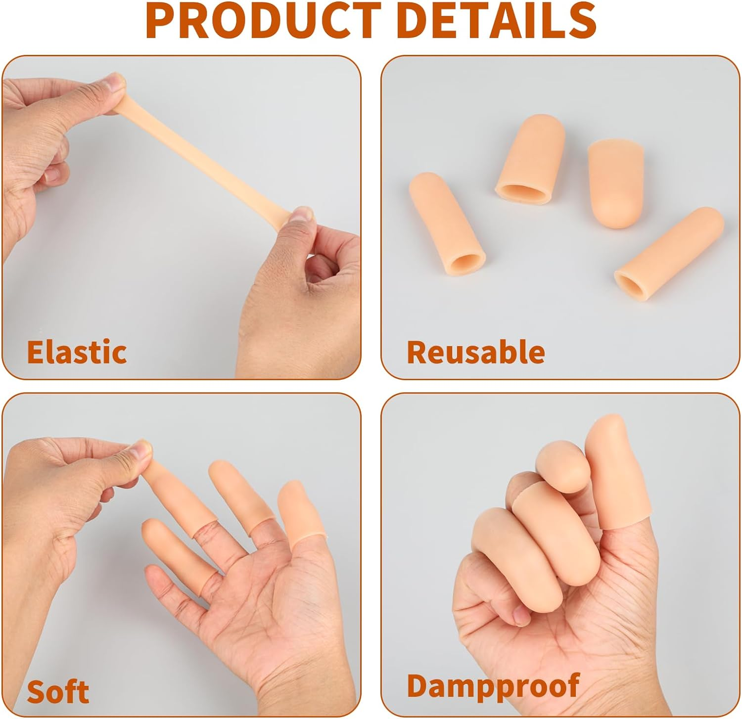 20 PCS Gel Finger Cots, Silicone Finger Protectors, Finger Sleeves for Dry Skin, Rubber Finger Covers for Finger Cracking, Wound, Hand Eczema, Finger Arthritis and More (2 Size, Nude) image number 3