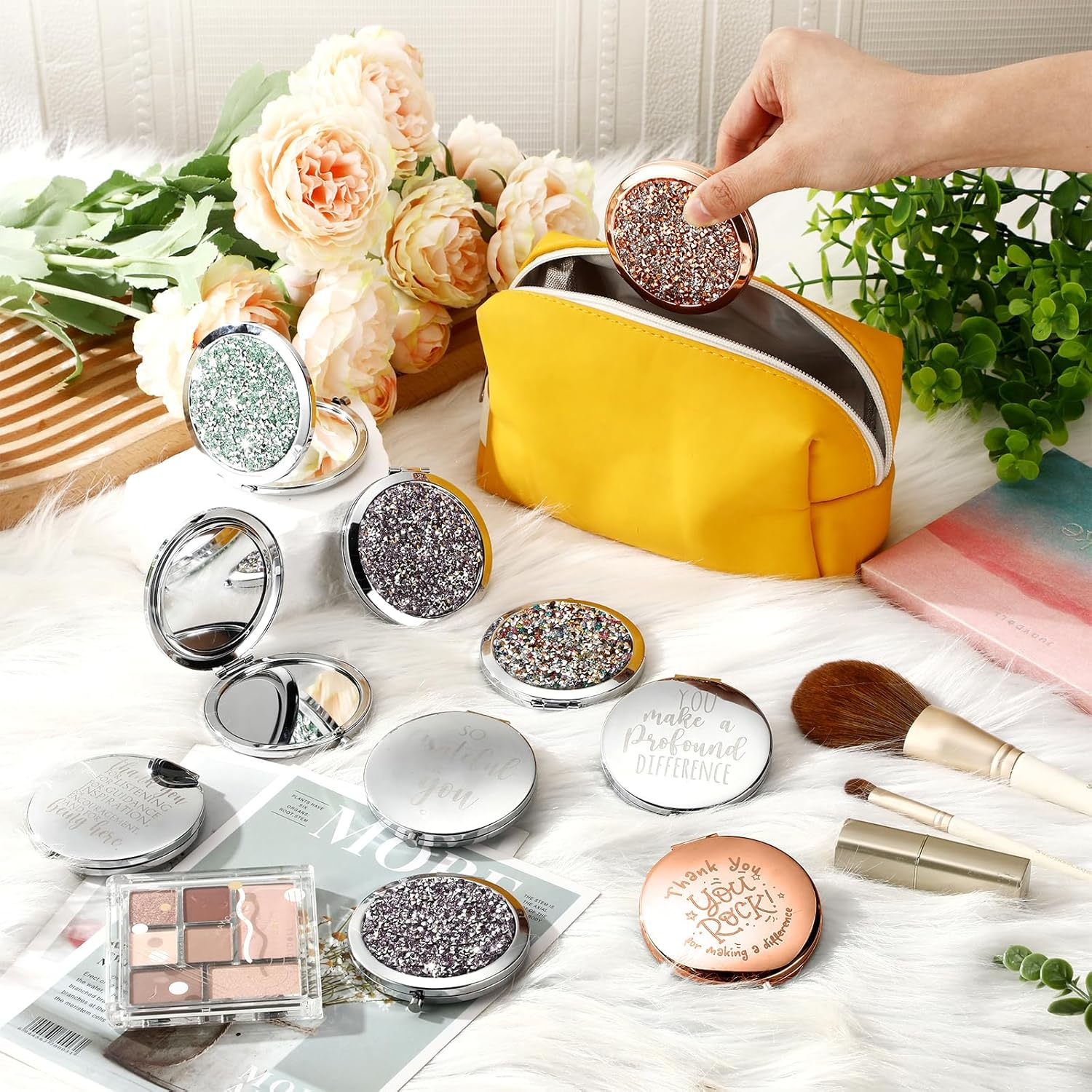 Kathfly 10 Pcs Thank You Gifts Bulk Inspirational Compact Mirror Employee Appreciation Gifts May You Be Proud Magnifying Pocket Mirror Gifts for Christmas Women Teacher Gift Coworker(Multicolored)