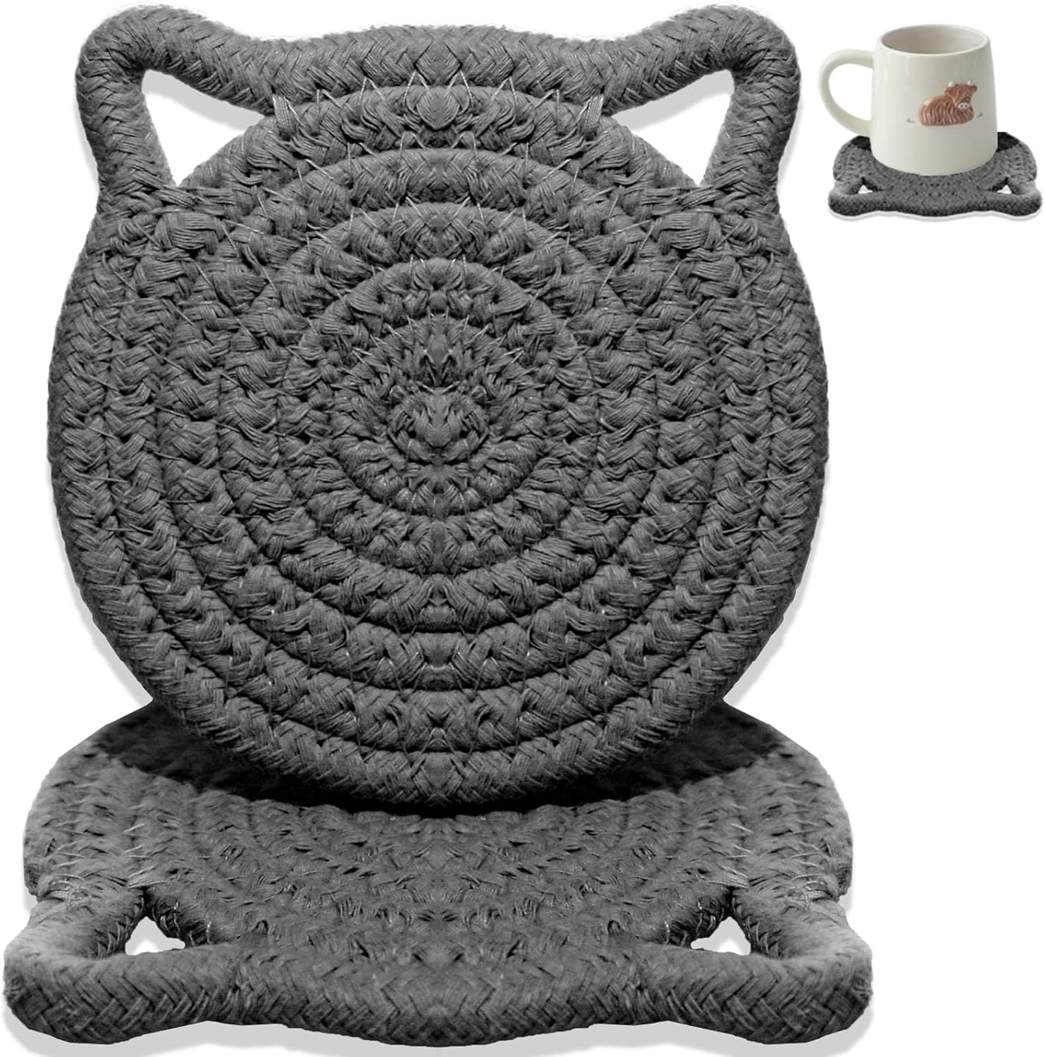 Cute Coasters for Drinks Set of 2 Color, Absorbent Handmade Fabric Drink Coasters for Coffee & Tea -Home D&eacute;cor Extra Large 4.8 In* 8Mm, Protect the Wooden Table Surface (2 Pack-Cat-Blush Pink)