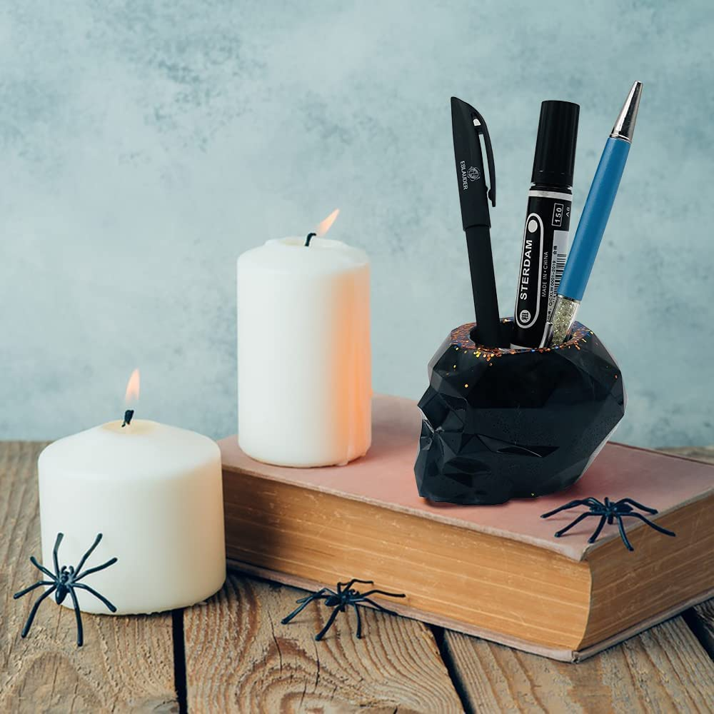 2 Pcs Skull Resin Moulds, 3D Large Silicone Moulds for Resin DIY Storage Resin Moulds Silicone Epoxy Resin Moulds for Candle Making Makeup Brush Pen Holder image number 5