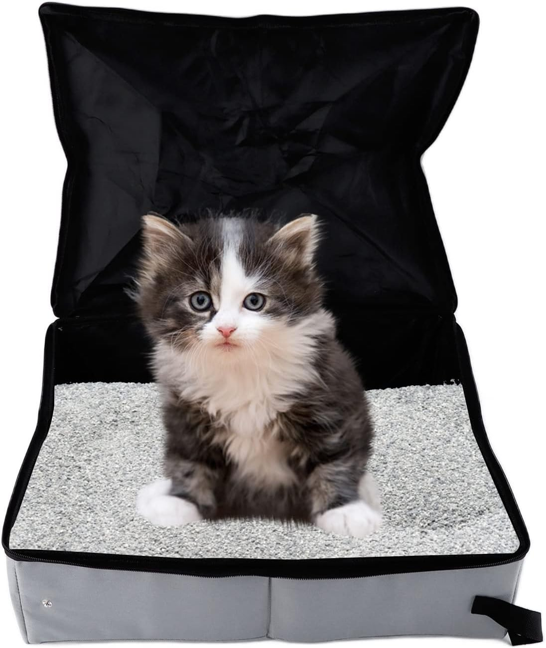 Portable Travel Litter Box - Foldable Cat Litter Box with Zipper Top and Handles - Leakproof Oxford Cloth Cat Litter Box - Reusable Cat Litter Pan for Roadtrip, Travel, Hotels (S) image number 4