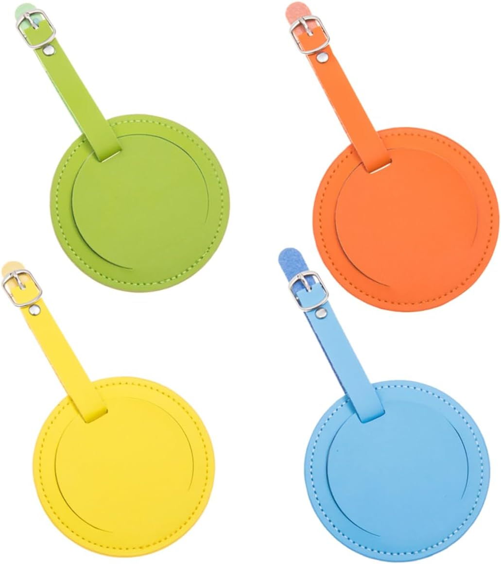 TOGEVAL 4Pcs Orange Luggage Tags round Leather Travel Tags Address Card for Suitcases image number 1