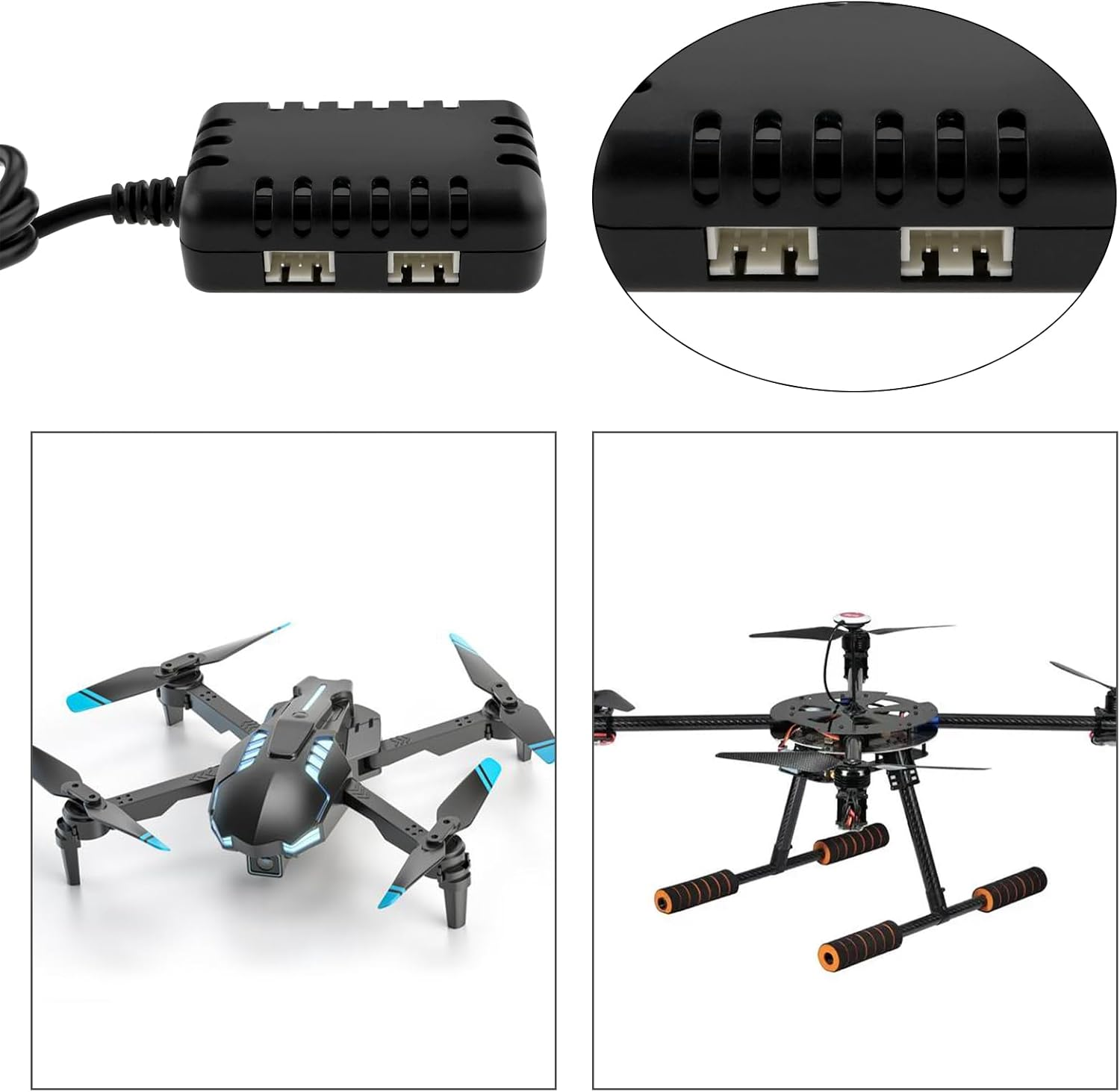 SING F LTD 1PC 7.4V 1 to 2 Charger Lithium Battery Charger with XH-3P Connector for Remote Control Drone Quadcopter Remote Control Boat 55Cm Black image number 5