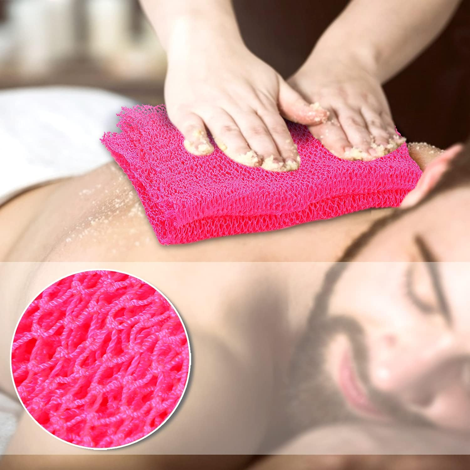 African Net Long Bath Net Sponge,Jassins African Bathing Body Exfoliating Net Shower Body/Back Scrubber Skin Smoother,Stretch Length to 66 INCH (Pink) image number 6