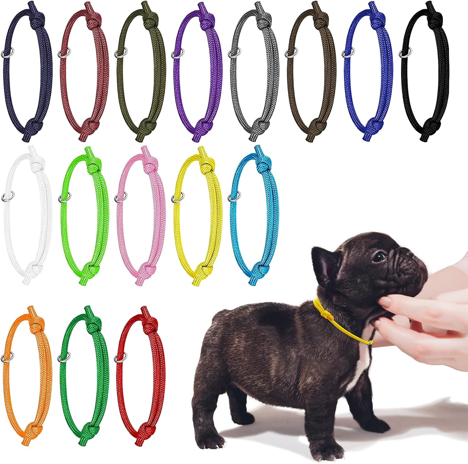 JJWNMLL 16Pcs Puppy ID Collars,Newborn Kitten Collars, Soft Polyester Collars Adjustable Puppy ID Bands Identification Puppy Collar for Dog Kitten Newborn Pet Identification,Multi Coloured (S,12-20CM) image number 5