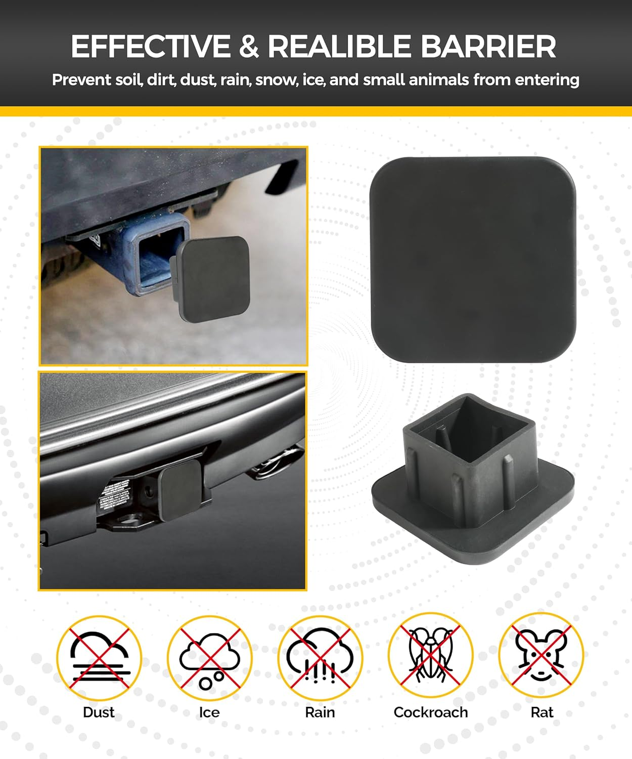 Hitch Cover,Car Accessories Trailer Hitch Covers,Tow Hitch Covers,2 Inch Receiver Hitch Cover,Rubber Heavy Duty Trailer Hitch Tube Cover Plug,Suitable for Most Cars Trucks ATV (Black) image number 4