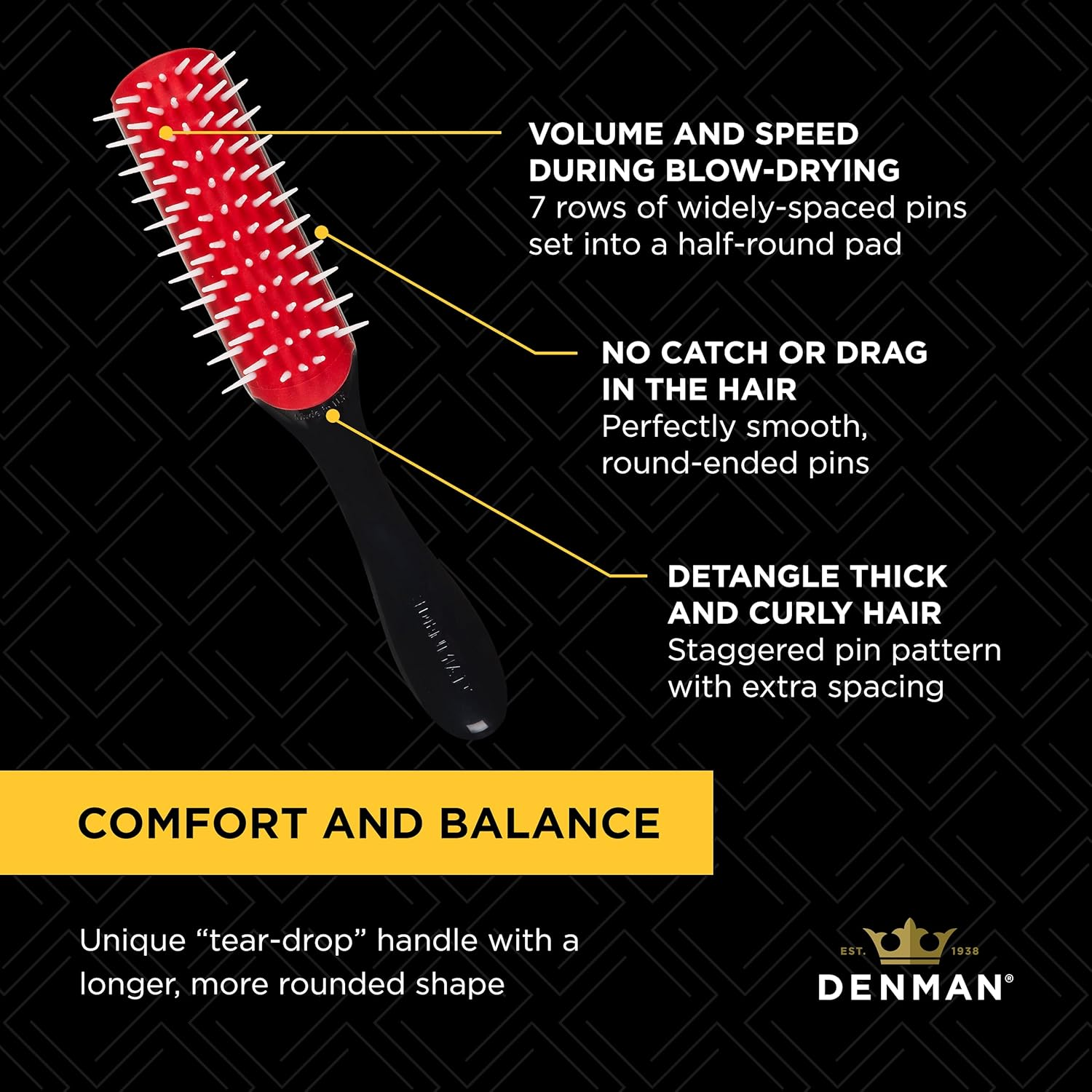 Denman Original Styler Bristles Hair Brush, Black/Red, 7 Row - Wide image number 2