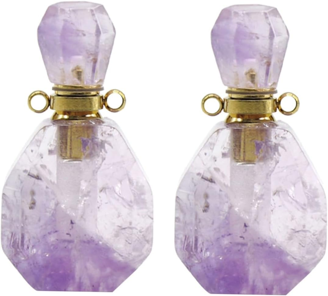 LIFKOME 2Pcs Natural Fluorite Perfume Atomizer Leakproof Travel Bottle Pendant Necklace Essential Oil Bottle Jewelry Decor without Lanyard Chain