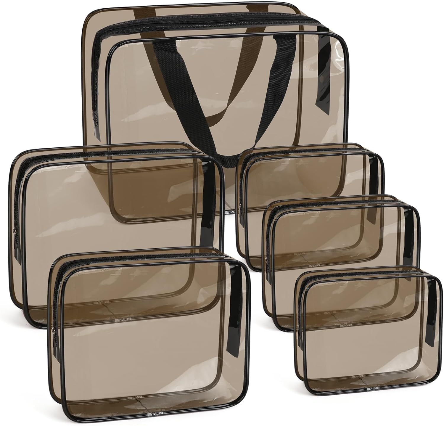 Clear Makeup Bags, APREUTY TSA Approved 6Pcs Cosmetic Makeup Bags Set Waterproof Clear PVC with Zipper Handle Portable Travel Luggage Pouch Airport Airline Bags Vacation Gym Bathroom Organization