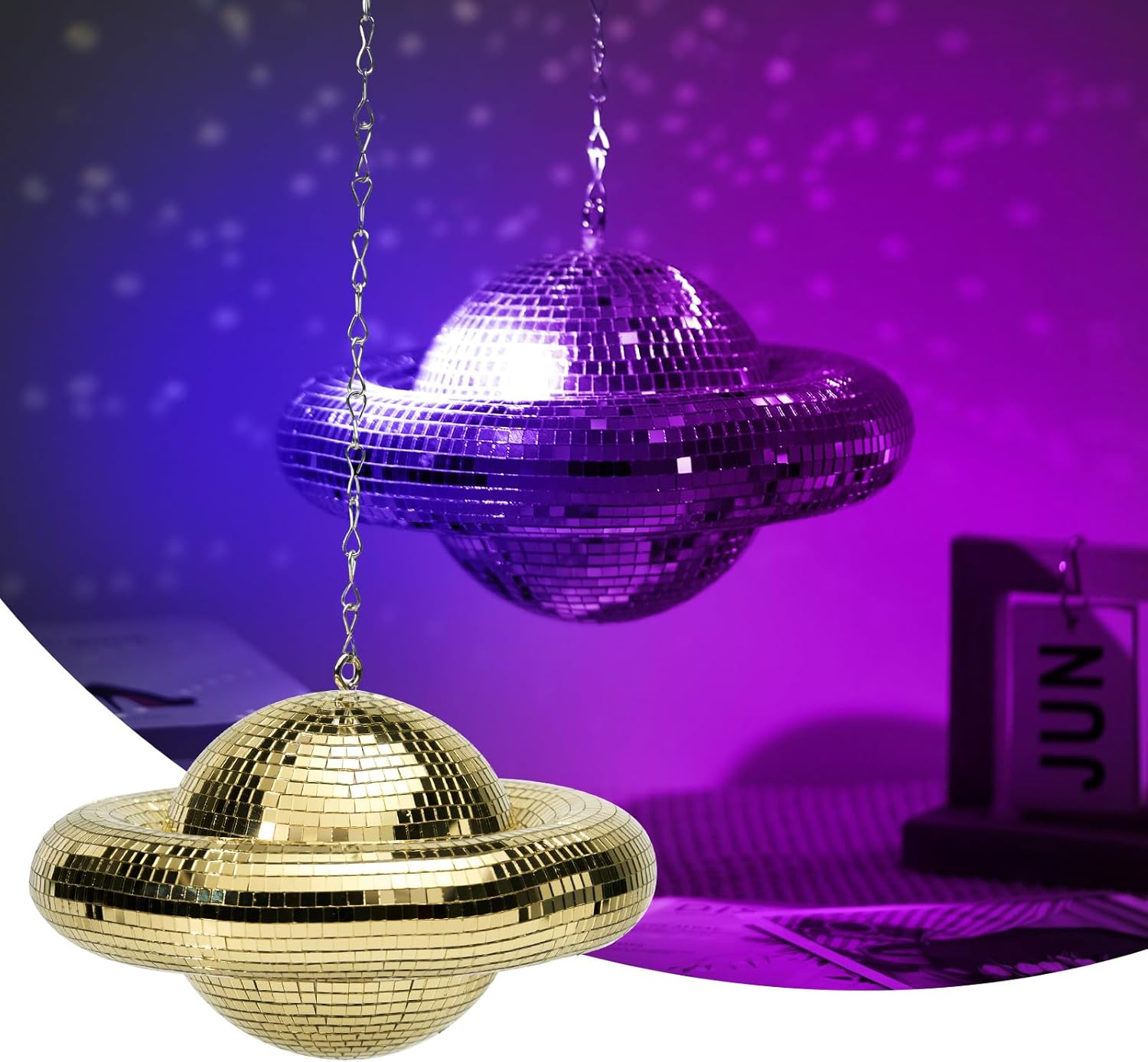 Disco Ball Planet Shaped D&eacute;cor - Gold Disco Balls Decorations for Party,Room, Home, Bar, KTV, Hanging Disco Decor Retro-Reflective Disco Ball Lights Funky Home Decor (9 Inch)