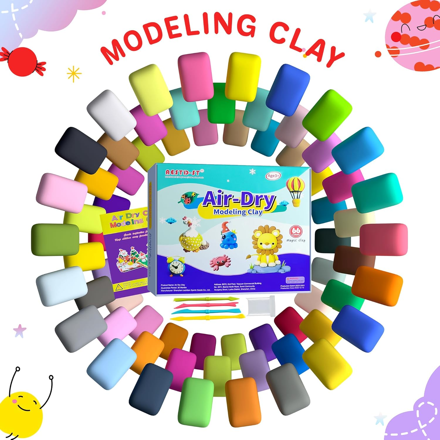 Air Dry Clay 66 Colors, Modeling Clay for Kids, DIY Model Magic Clay, Molding Clay Kit with Sculpting Tools, Non-Sticky Soft and Super Light, Arts and Crafts Present for Boys Girls Kids. image number 3