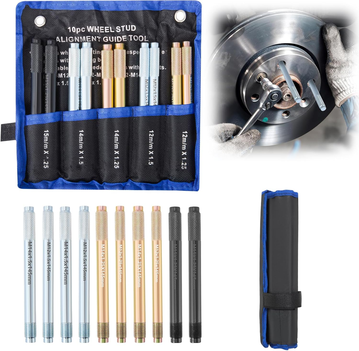 10-Piece Wheel Mounting Aid Set, Stainless Steel Wheel Guide Pin for Car, Wheel Suspension Guide Tool for Car Wheel Mounting Aid, Universal Wheel Mounting Tool image number 5