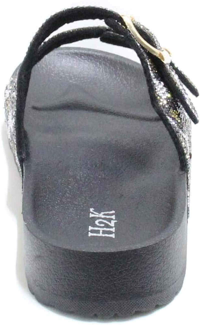 H2K Womens Glitter Double Buckle Adjustable Comfort Slip on Slides Sandals Espen