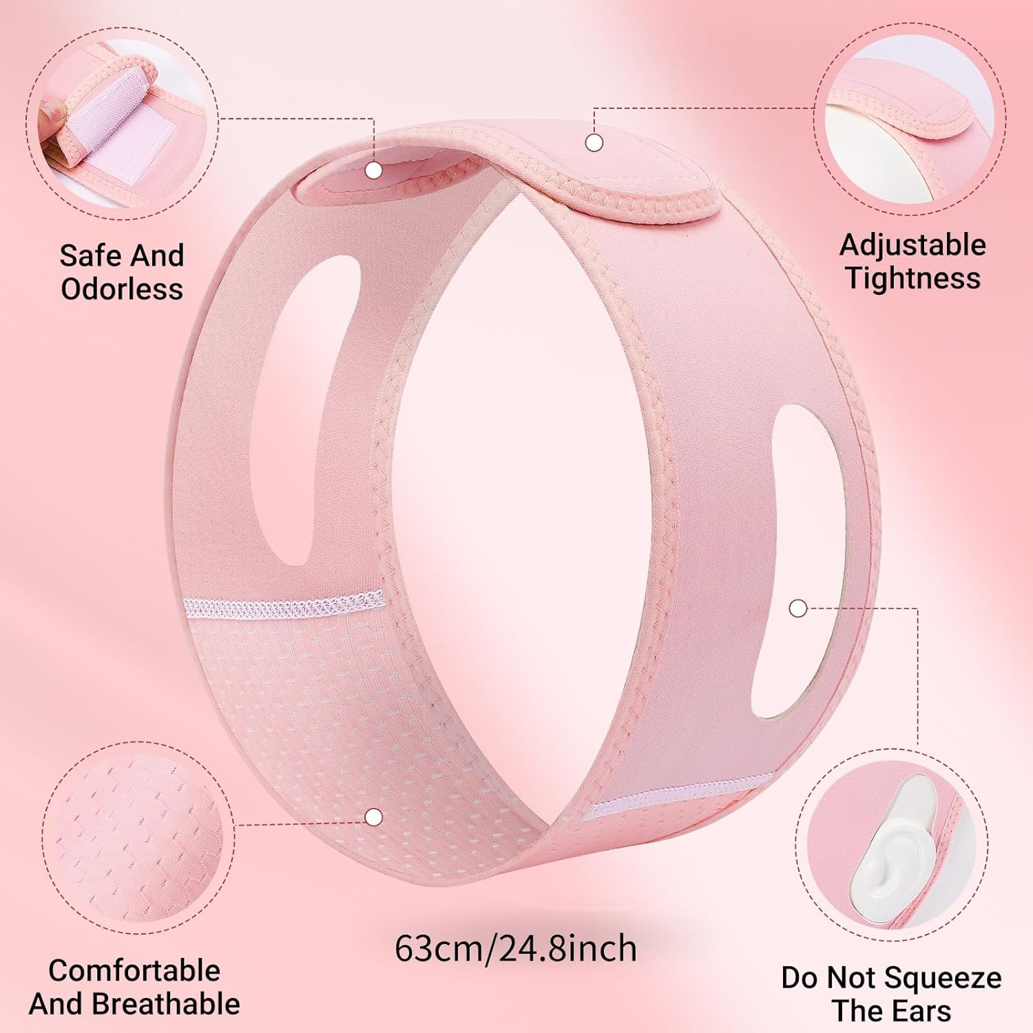 Juskaa Reusable V Line Lifting Mask with Chin Strap for Sleeping,Face Lift Prevent Sagging, Jaw Exerciser,Light Pink,M image number 6