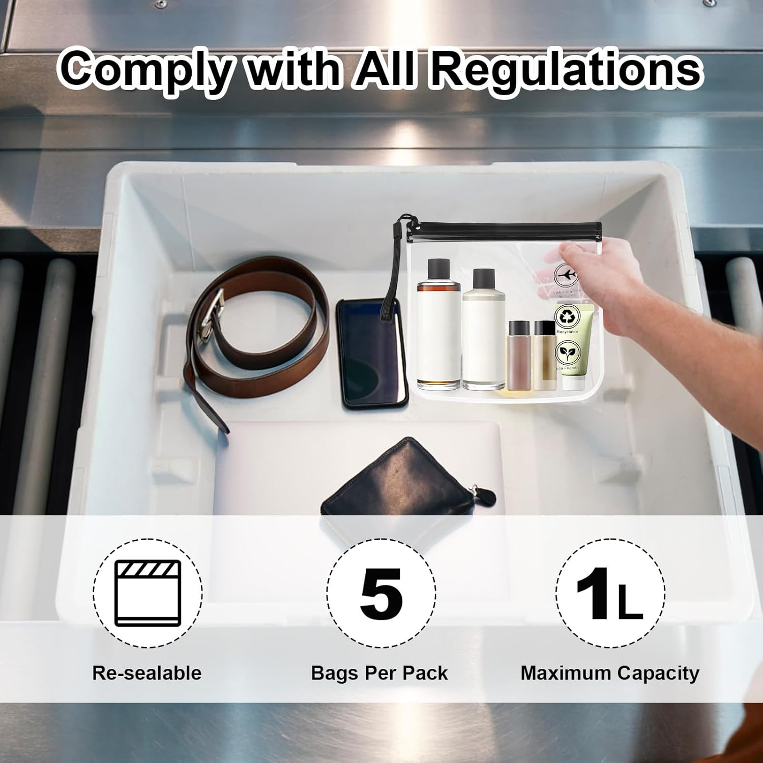 5PCS - TSA Approved Clear Toiletry Bag Set - Quart Size Travel Essentials for Liquids & Cosmetics - 3-1 - 1 Compliant Clear Travel Bags - Ideal Luggage & Travel Gear for Airport Security