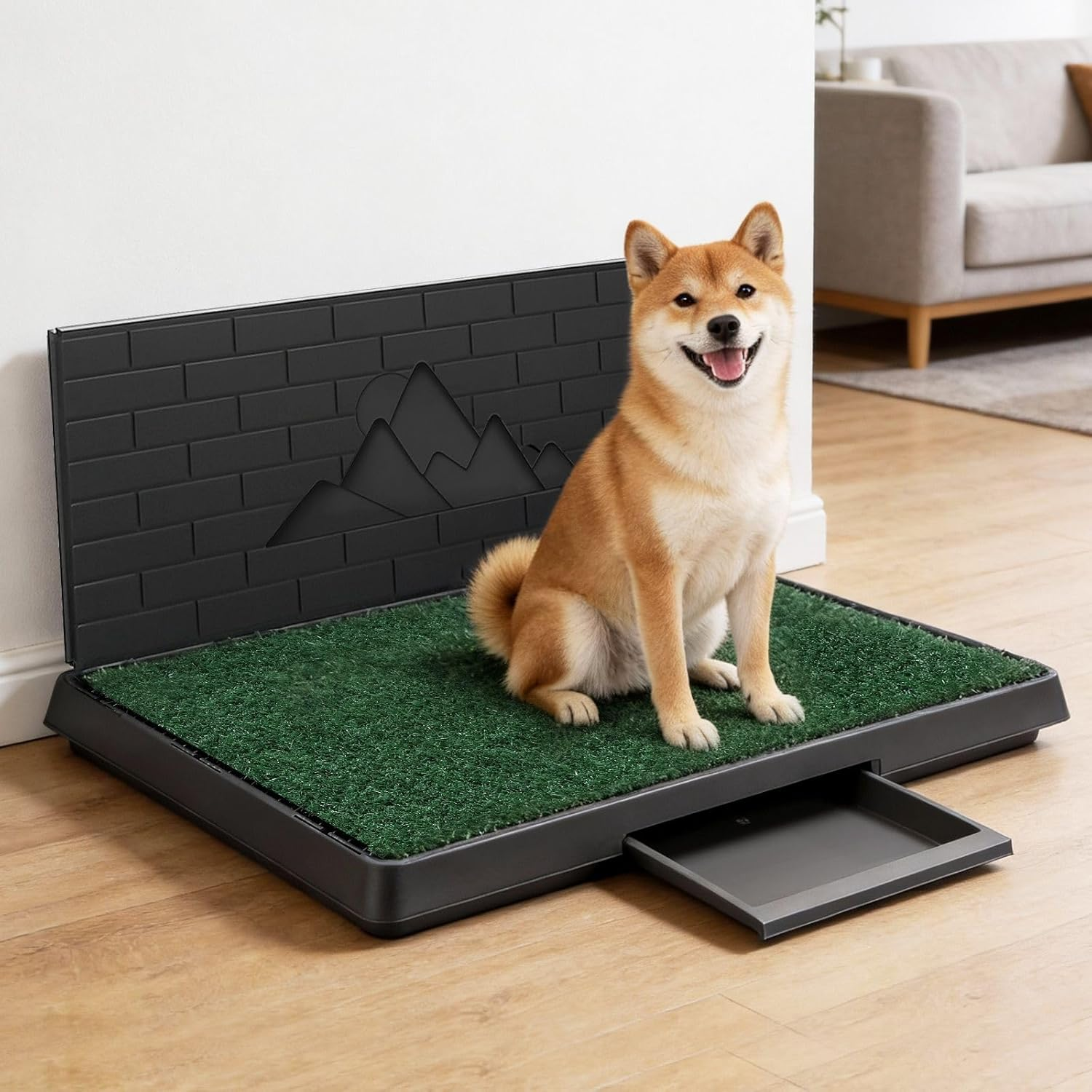 Pet Scene 75X50Cm Dog Toilet Portable Training Potty Puppy Doggy Indoor Bathroom House Fake Artificial Grass Mat Pee Pad Tray Holder Urine Wall Splash Guard