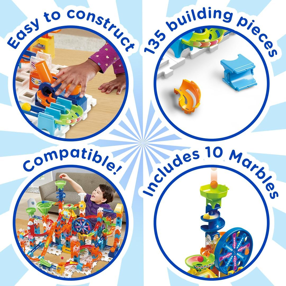 Vtech Marble Rush Adventure Set - Construction Toys for Kids with 10 Marbles and 128 Building Pieces - 542303 - Multicoloured