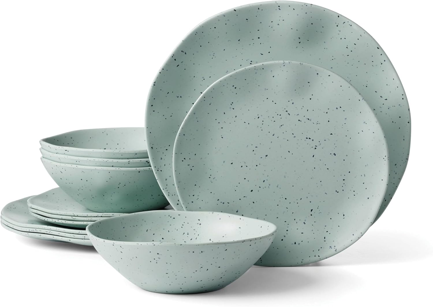 Oneida Mint Terrazzo Melamine 12 Piece Dinnerware Set, 5.80 LB, Dorm Room Essentials, First Apartment image number 6