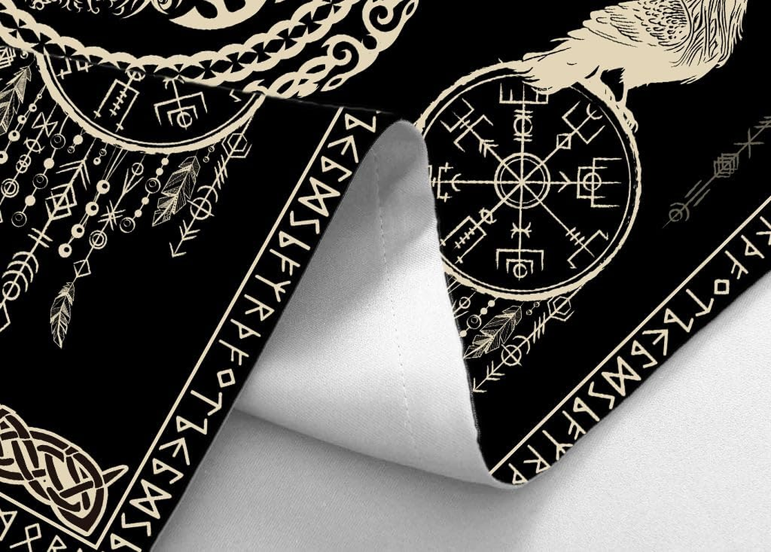 Hajmsug Vikings Tapestry,Black and White Tree Bird of Wisdom Celtic Rune Ancient Rune Totem Norse Mythology Medieval Viking Wall Art,Aesthetic Mythology Tapestry for Bedroom Living Room,60X40 Inch. image number 5