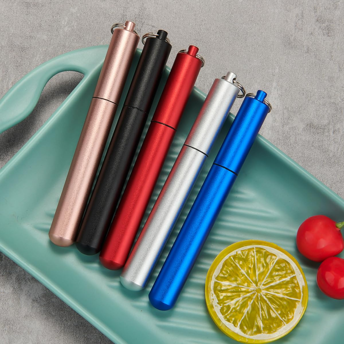 Aluminum Waterproof Storage Tube Holder Case,5Pcs Toothpick Holder Pocket Storage Tube,Waterproof Pocket Tube Container Holder with Keychain,Metal Portable Toothpick Holder Pocket Toothpick Holder Box image number 1