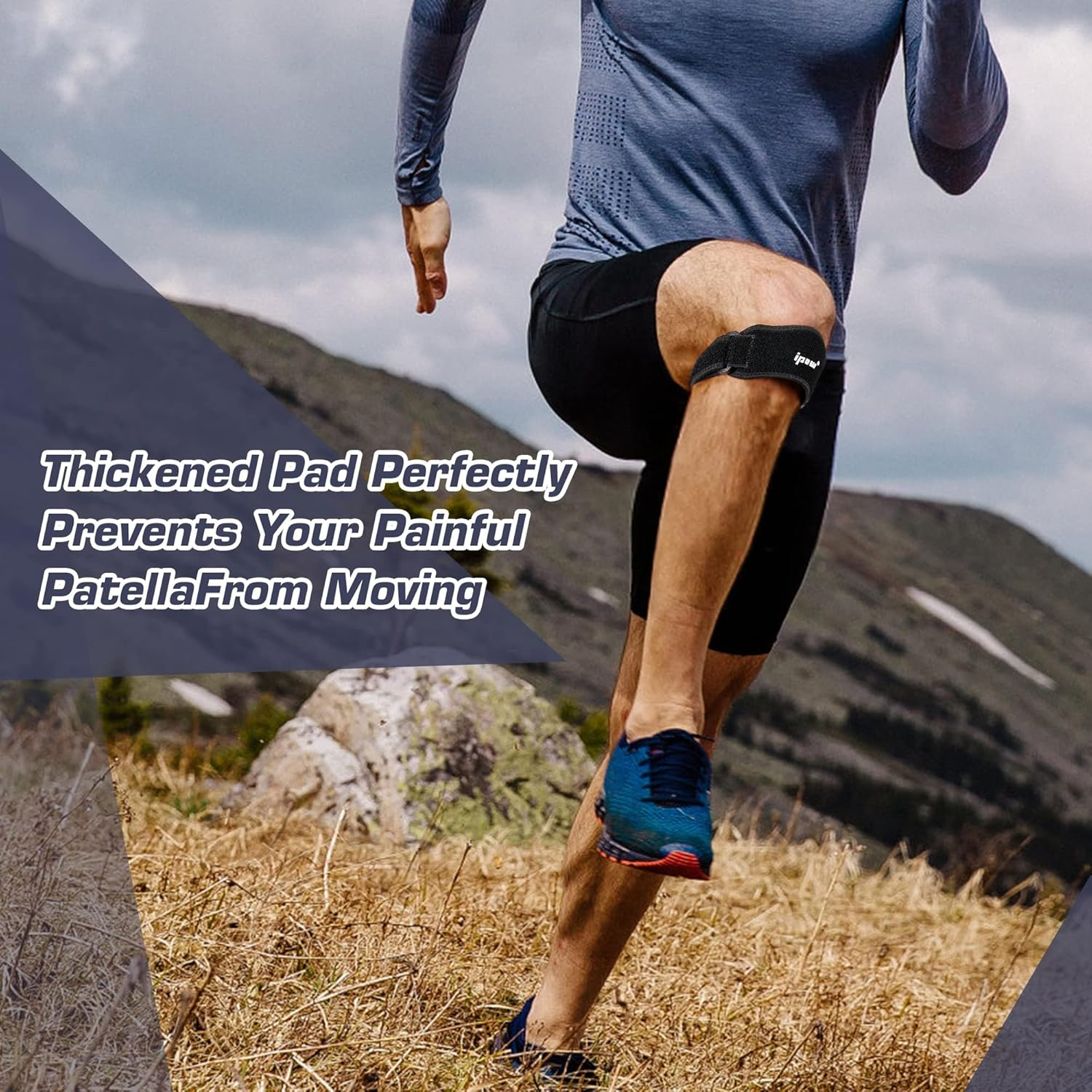 2PCS Thickened Pad & Wide Patella Knee Strap, Pain Relief Patellar Tendon Support, Adjustable Brace Band for Basketball, Running, Jumpers Knee, Volleyball, Tendonitis, Arthritis (Black, One Size) image number 2