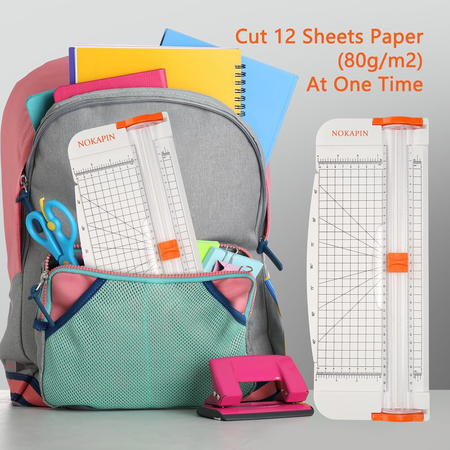 Paper Cutter, 12 Inch Guillotine Paper Trimmer A4 with Automatic Security Safeguard and Side Ruler for Coupon, Craft Paper and Photos (White), N-003 - Pink image number 7