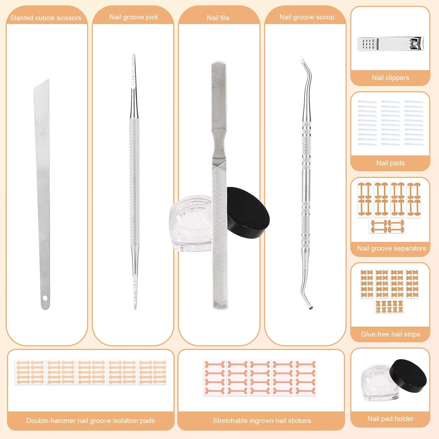 Ingrown Toenail Tool Set, Feet Pedicure Tools with Nail File & Clippers Skin Bevel Knife Toenail Groove Pick & Spoon Nail Stickers for Men Women Pedicure Tool image number 1