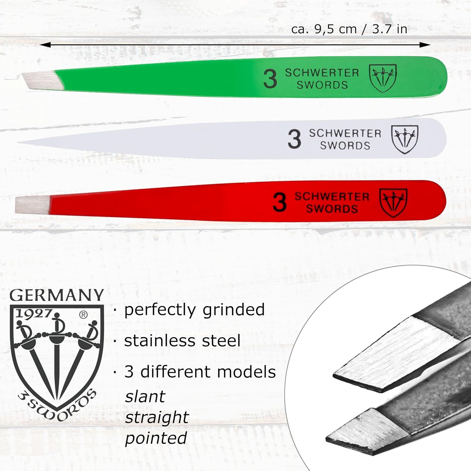 3 Swords Germany - Brand Quality Professional Stainless Steel Precision Tweezer Set "MEXICO" Slanted, Straight, Pointed Eyebrows Hair, Manicure Pedicure - Pinzas Rectas, Biseladas, Puntiagudas (5366) - "Mexico" image number 4