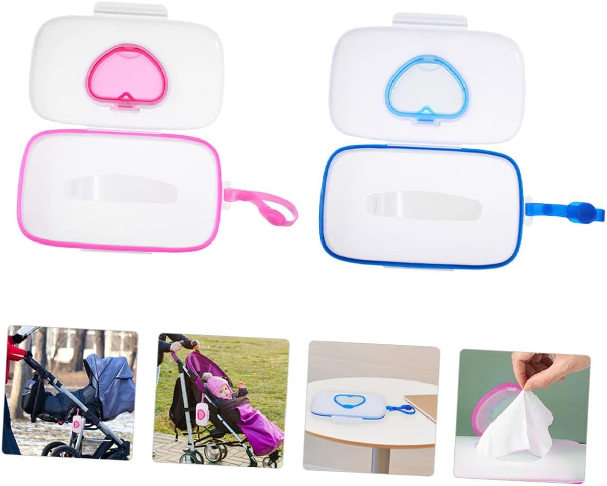 Generic 2Pcs Boxes Love Wet Tissue Box Reusable Wipes Pouch Dispenser Stroller Product Bin Cable Bag Wipes Cover Wipe Container Hanging Accessories Kit Holders Pp Plastic