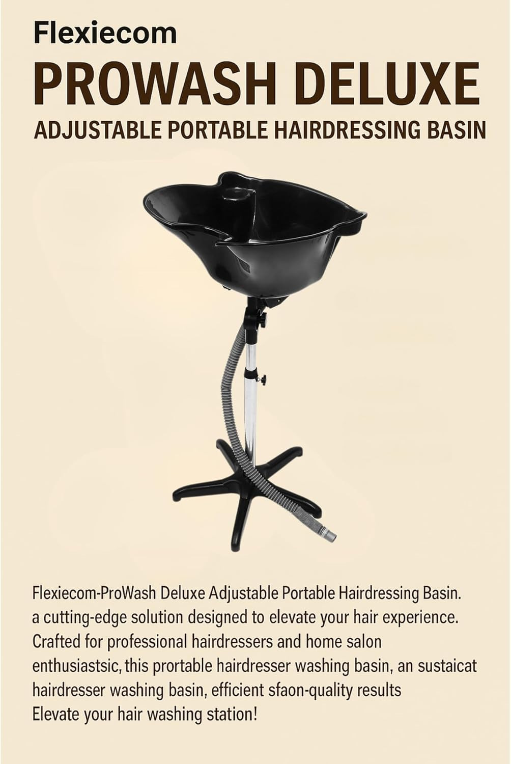 The Prowash Deluxe Adjustable Portable Hairdressing Basin Has a Durable Black Plastic Basin, Stainless Steel Frame, and Adjustable Height (92-130Cm), Offering Comfort and Convenience for Salons. image number 2