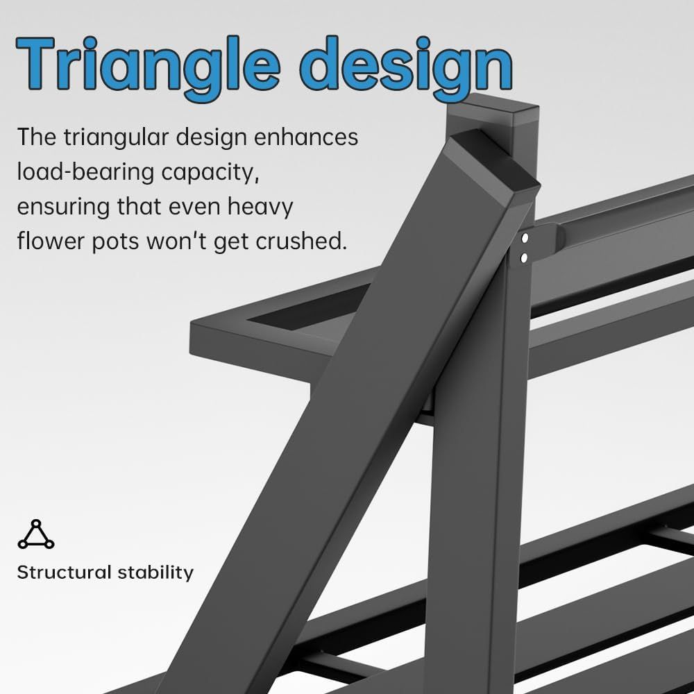 Plant Stand Indoor, Outdoor Plant Stands Aluminum Plant Shelf ,Anti-Rust Plant Holders Display Rack for Flower Pots,3 Tier & Black image number 3