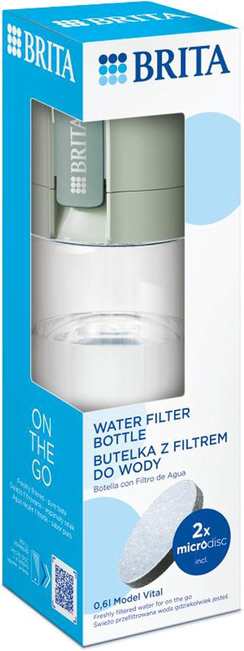 BRITA Water Filter Bottle Light Green (600Ml) Incl. 2X Microdisc Filters - Portable Water Filtration Bottle for Hydration On-The-Go, Filters Chlorine, Organic Impurities, Hormones & Pesticides image number 5