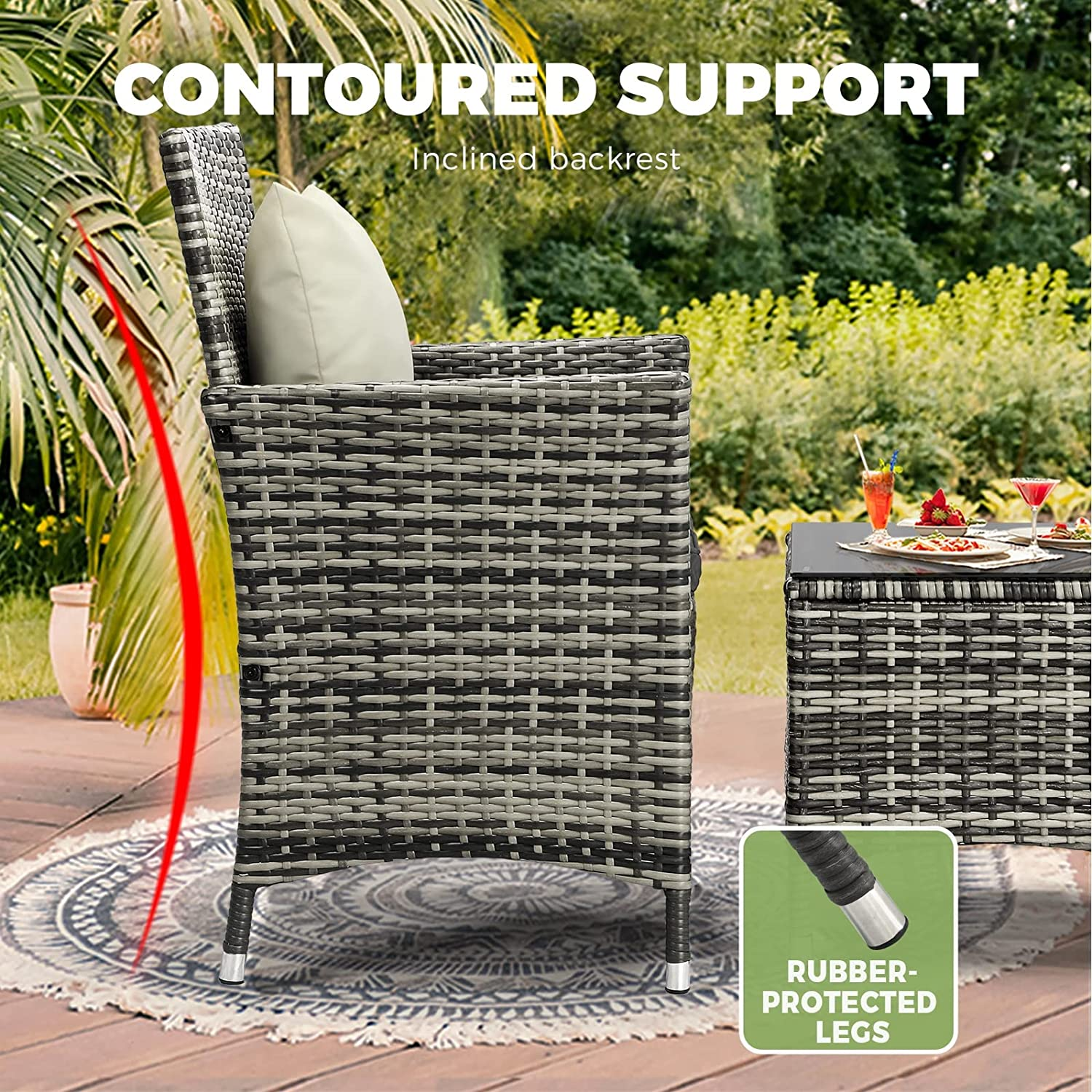 Livsip 3Pcs Outdoor Furniture Table and Chairs with Pillow Grey - Busttro-3Pcs-Black image number 4